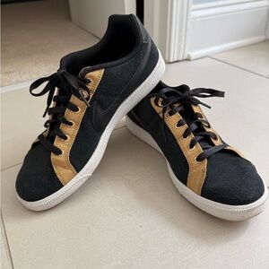 Black & Gold Suede Women’s Low-Top Sneakers